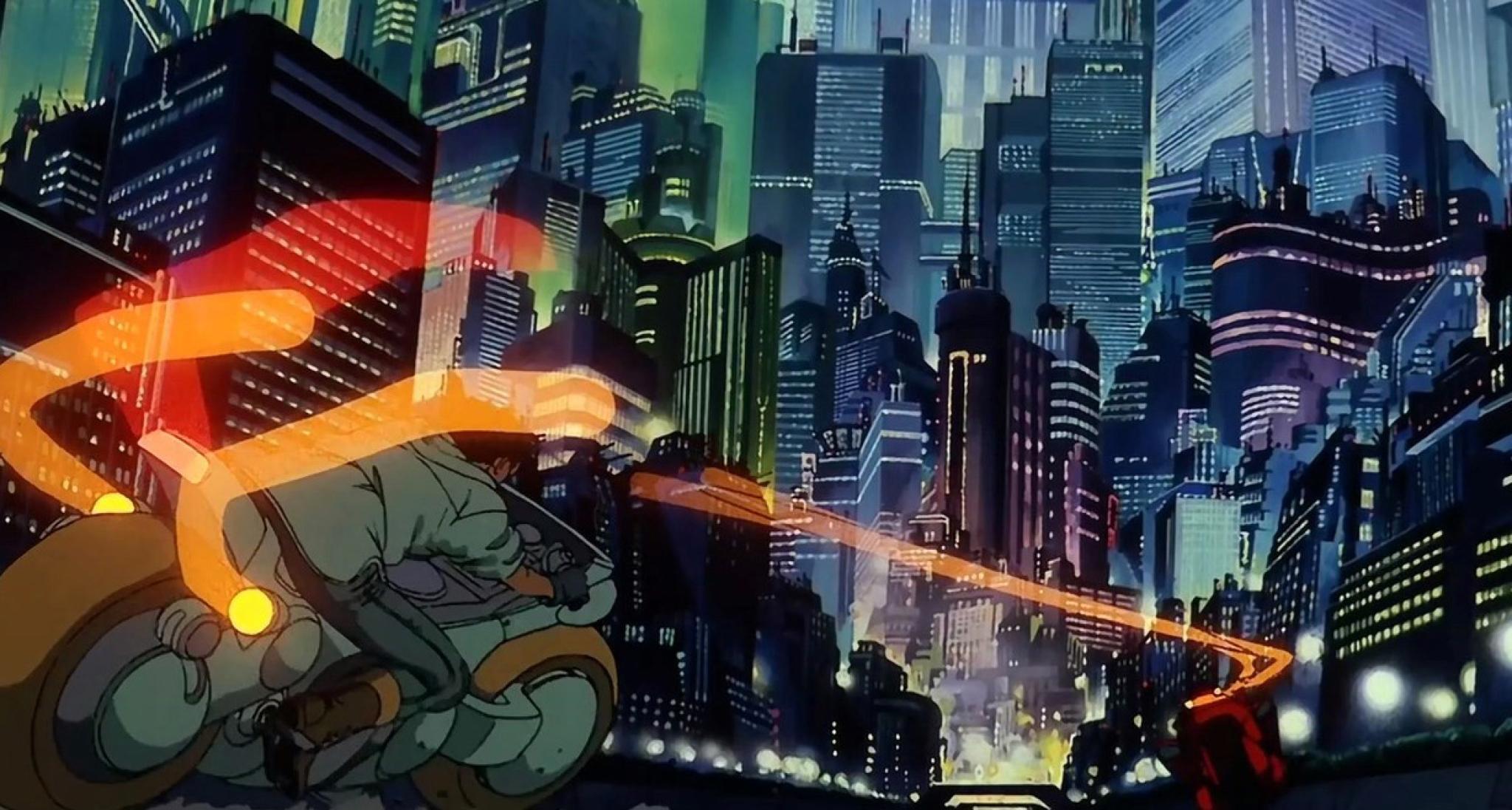 Image of a bike rider in from the film Akira (1988) directed by Katsuhiro Otomo