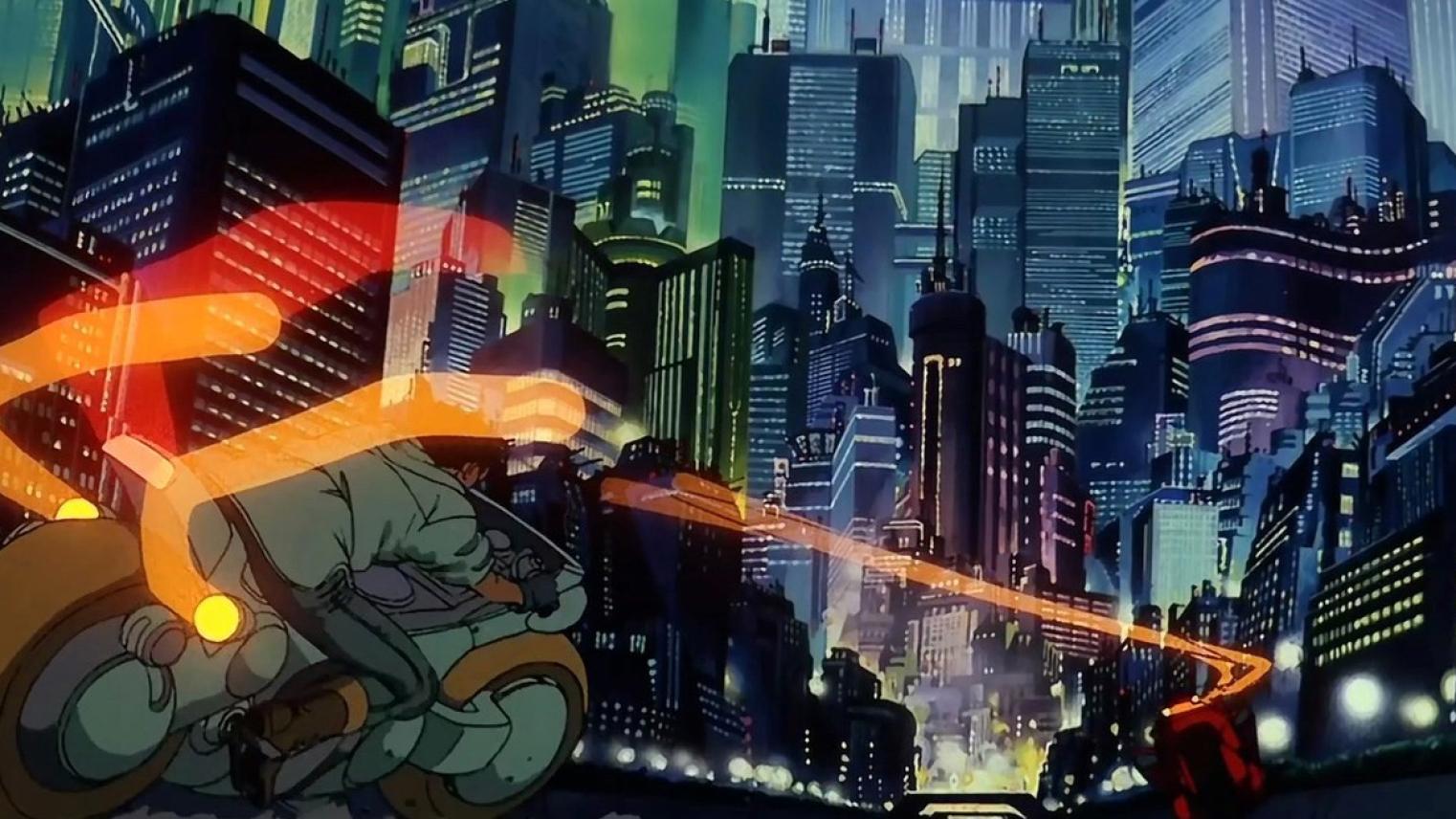 Image of a bike rider in from the film Akira (1988) directed by Katsuhiro Otomo